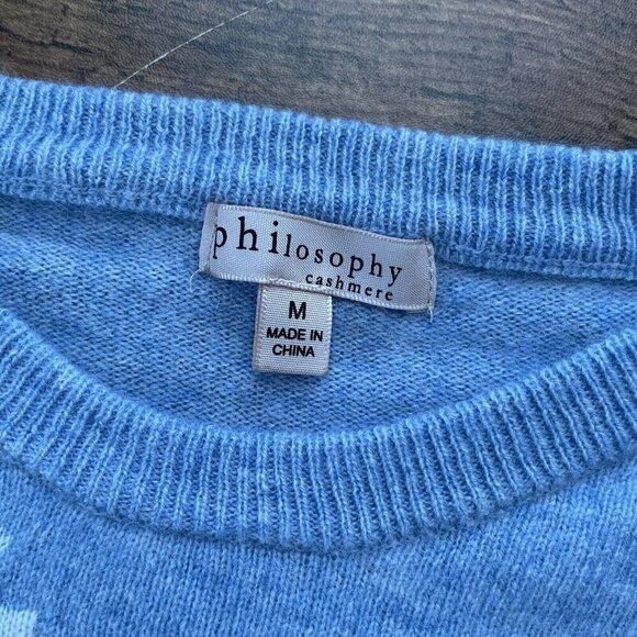 Philosophy Womens Sweater Sz Medium Blue 100% Cashmere Snowflake Fitted Pullover - Picture 6 of 6